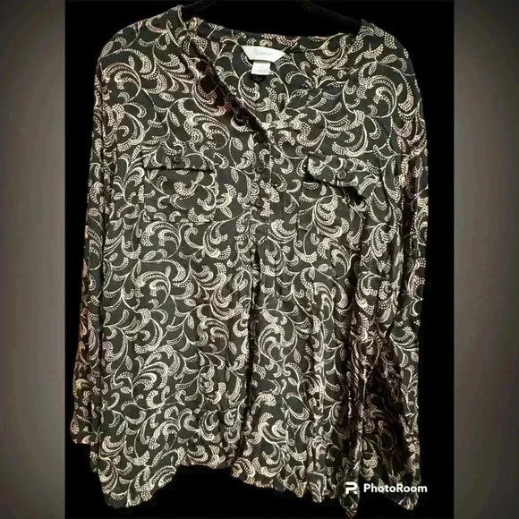 CJ Banks 1X blouse, black & tan. - Picture 1 of 9